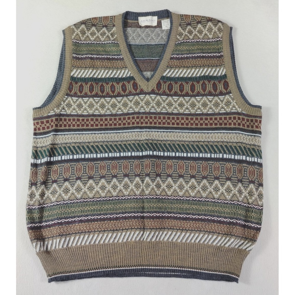 Vintage Murano Sweater Vest Mens XL‎ Multicolor Fair Isle Knit Grandpacore 90s